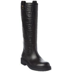 Fendi Filo Ff Leather Knee-High Boot, Black